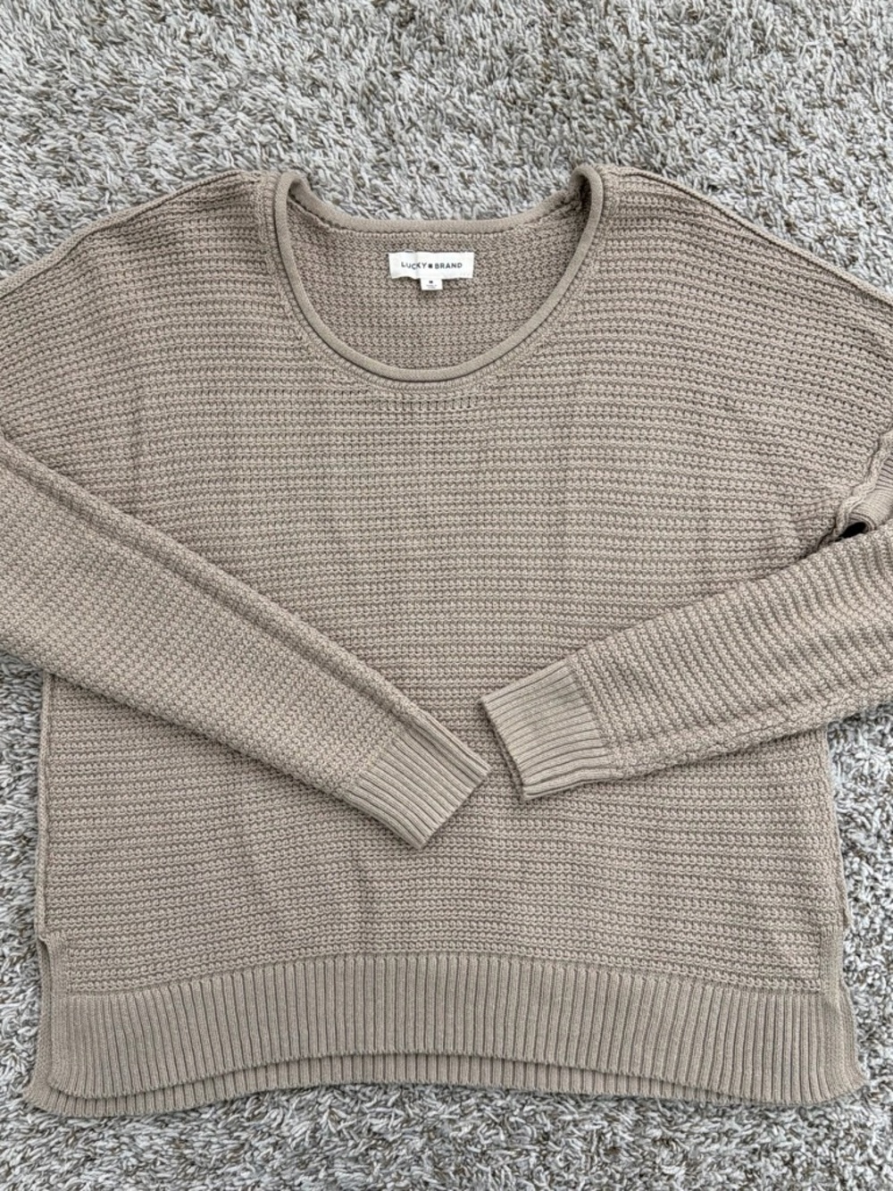 Lucky Brand Women's Taupe Crewneck Textured Knit Sweater